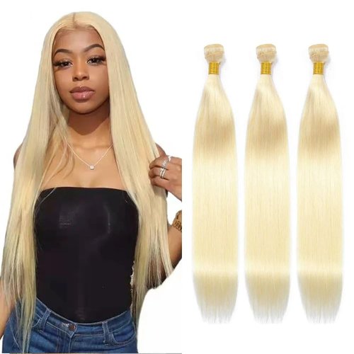 Nuailisex 24 26 28 inch Blonde Straight Human Hair Bundles #613 Honey Blonde Bundles Brazilian Hair Double Weft Honey Blonde Straight Human Hair Bundles Unprocessed Virgin Remy Hair Extensions
