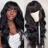 Amella Hair Brazilian Body Wave Wigs With Bangs Virgin Brazilian None Lace Front Wigs Human Hair Wigs 150% Density Glueless Machine Made Wigs For Black Women (24inch,Body wave)
