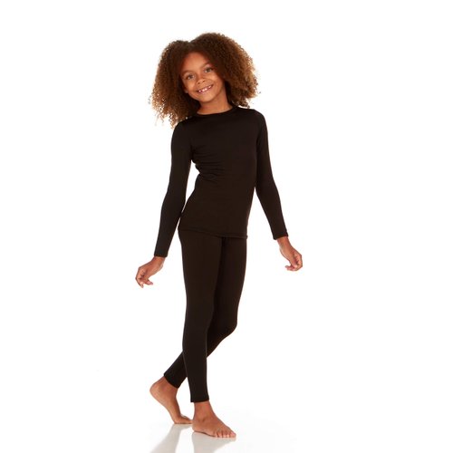 Thermajane Thermal Underwear for Kids Long Johns, Girls Thermal Underwear Set, Base Layer Kids Long Underwear (Black, X-Small)