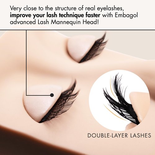 Embagol Double Layer Lash Mannequin Head with 2 Layers Replaced Eyelids Makeup for Training Head Removable Realistic Eyelids Eyelash Replaced Eyelids Soft-Touch Rubbe (1 Pairs Replaced Eyelids)