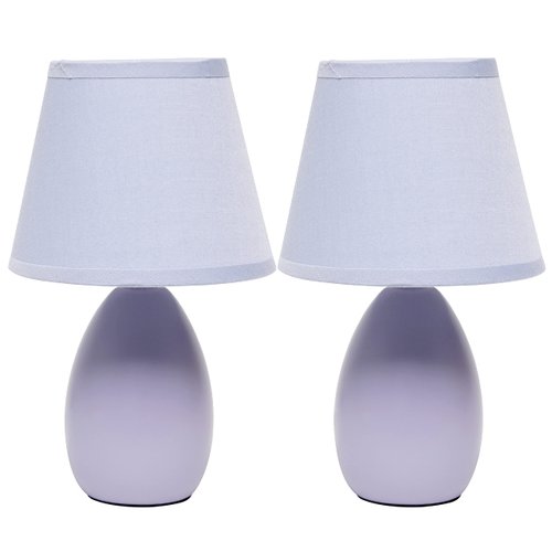 Simple Designs LT2009-PRP-2PK Mini Egg Oval Ceramic Table Desk Lamp 2 Pack Set, Purple