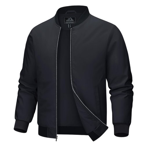 MAGCOMSEN Bomber Jacket Men Lightweight Jacket Full Zip Light Windbreaker Casual Stylish Golf Jackets Black M
