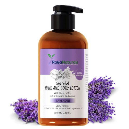 RaGaNaturals Lavender Shea Butter Hand and Body Lotion, 8 Fl Oz - Moisturizing, Plant-Based, Vegan, with Argan, Avocado Oil & Vitamin E