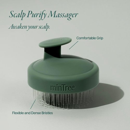 MINTREE Scalp Purify Massager/Scalp Scrubber with Flexible and Dense Bristles for Hair Growth, Hair Shampoo Brush for Scalp Exfoliator, Stimulating Scalp