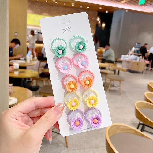 10Pcs Elastics Hair Ties, Small Daisy Hair Band Soft Rubber Bands Ponytail Holder Colorful Flower Hair Ropes No Damage Hair Accessories Hair Elastics and Ties
