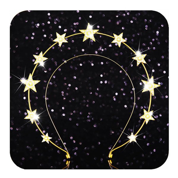 Kilshye Rhinestone Star Goddess Headband Crystal Halo Crown Headpiece Bridal Hair Band for Women (Gold)
