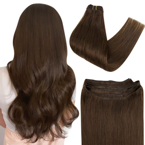 Easyouth Weft Hair Extensions Human Hair Chocolate Brown Hair Weft Extensions Real Human Hair Dark Brown Weft Hair Extensions Sew in Hair Extensions Real Human Hair 12inch 70g
