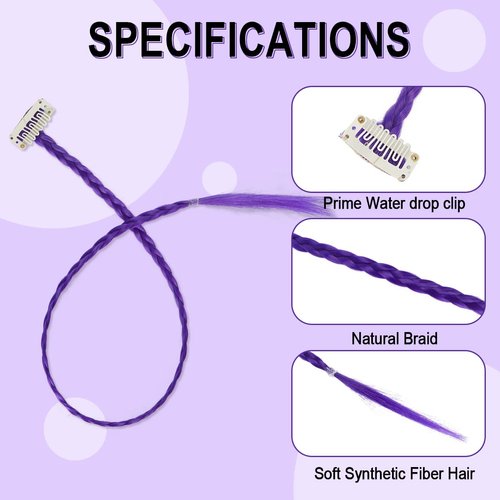 5 Pcs Braid Hair Extensions Baby Braids Front Side Bang Long Braided Ponytail Extension Party Colorful Clip in Hair Extensions 22 Inch Straight Synthetic Hairpieces for Women Kids Girls Halloween Christmas Cosplay (22 Inch-Braided, Dark Blue)