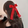 Red Ruffle Ribbon Hair Bow Clips Long Tail for Women Girls 5.5" Big Christmas New Year Satin Tassel Hair Barrettes Toddler Teens Kids Valentines Dress Decor Accessory Gift