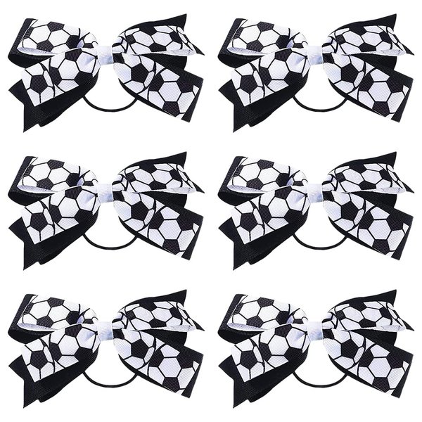 6 Pcs Football Hair Bow Ties Soccer Hair Ties Elastic Cheer Bows Soccer Elastic Hair Bands Sport Ponytail Holders Sports Themed Hair Accessories
