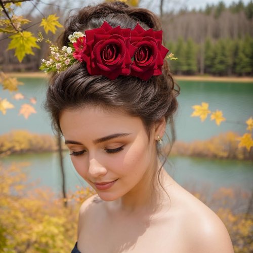 opdypcs 4 Pieces Rose Flower Hair Clips Fabric Hairpin Rose Brooch Pins Flower Floral Clips Mexican Hair Flowers Headpieces for Women Girl Bridal Halloween Mother's Day (Red + Dark Red)