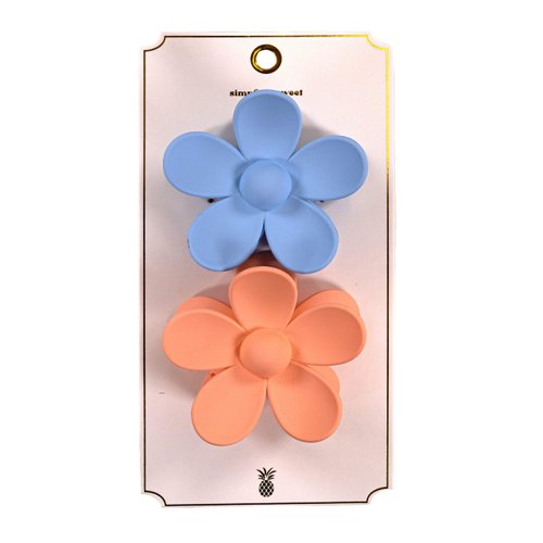 Blue & Peach Flower Claw Clip Hair Set By Simply Southern