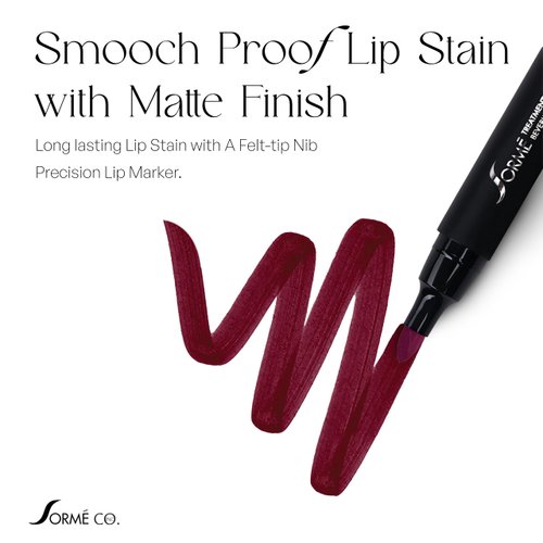 SORMÉ Smooch Proof Lip Stains with Matte Finish - Long lasting Lip Stain with A Felt-tip Nib Precision Lip Marker - Gluten Free, Vegetable Dye Based, Smear Proof, and Color Pop Lip Stain Marker - Vamp