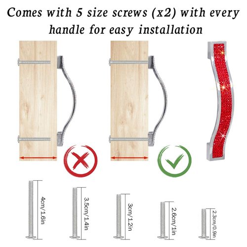 SAVORI Drawer Pulls Handle Bling Crystal Dresser Cupboard Closet Cabinet Wardrobe Door Furniture Handles Hardware Handle Pull for Home Kitchen Bathroom 4 Pack (14cm - 4 Pack, Red)