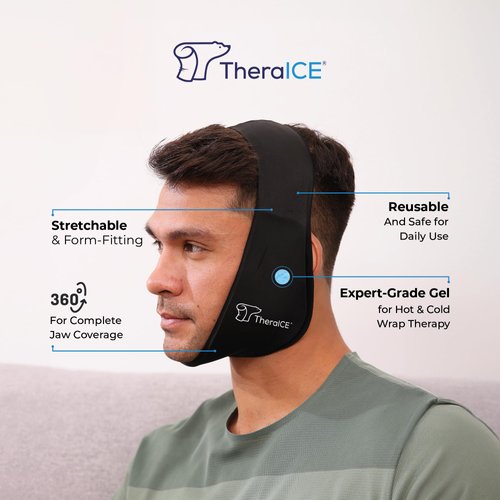 TheraICE Soft Wisdom Teeth Recovery Ice Pack Face Wrap. TMJ Pain Relief Product. Dental Oral Surgery Ice Pack. Jaw Chin Tonsillectomy Head Facial Jaw Bra Stretchable Cold Gel. No Hard Insert-1 Size