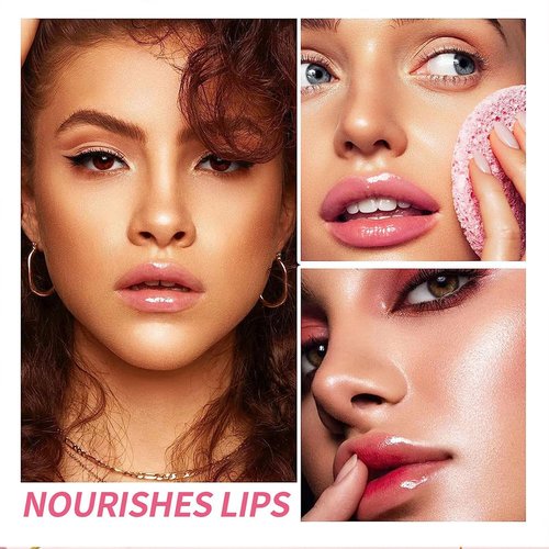 Hydrating Moisturizing Lip Glow Oil, Nourishing Glossy Transparent Plumping Oil, Non-sticky Tinted Toot Lip Balm for Lip Care (STRAWBERRY) 0.2 OZ