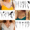 Cerlaza 75 Styles Tiny Black Flower Branch Temporary Tattoos For Women, 16 Sheets Realistic Wild Flower Floral Small Fake Tattoo, Wild Plant Tattoo Stickers for Adults Women Hands Legs Body Sticker