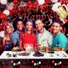 Red and Black Party Decorations, Happy Birthday Decorations for Men Women with Photography Backdrop & Tablecloth Balloons Arch Kit Banner Birthday Party Supplies Bday Decor with Table Cover