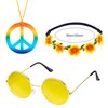 Frienda 24 Pieces Hippie Costume Accessories 60s 70s Party Decorations Hippie Set Includes Peace Sign Necklaces Daisy Sunflower Headbands Retro Sunglasses for Hippie Birthday Halloween Party Supplies