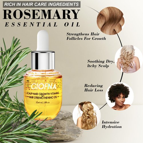GIOFNA Hair Oil, Rosemary Serum with Bamboo Brush for Frizzy, Damaged Hair Growth Strengthening, Scalp and Argan Care for Women and Men