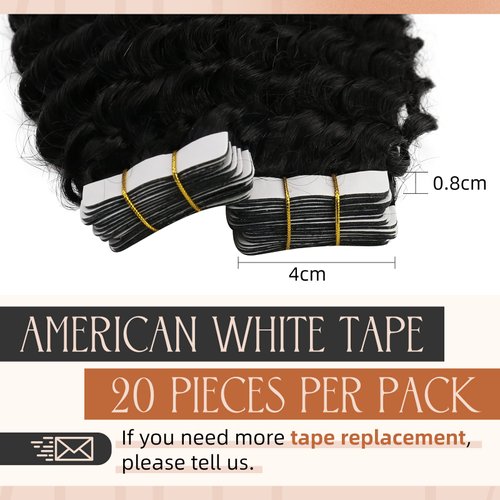 Sunny Hair Kinky Curly Tape in Hair Extensions Human Hair 50G Curly Tape in Extensions 20Pcs Tape in Hair Extensions for Black Women 24Inch
