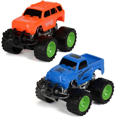 ECCRIS Drive Friction Powered Truck 2 Pack Push and Go Toy Cars with Giant Wheels, Inertia Vehicle