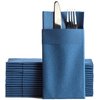 Navy Dinner Napkins Cloth Like with Built-in Flatware Pocket, Linen-Feel Absorbent Disposable Paper Hand Napkins for Kitchen, Bathroom, Parties, Weddings, Dinners or Events, 16x16 inches, Pack of 50