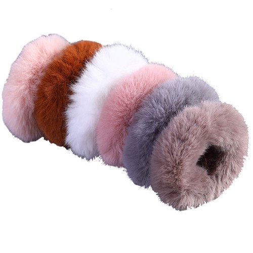 6Pcs Fuzzy Furry Artificial Fur Hair Elastics Tie Scrunchies Soft Plush Elastics Hair Bands Hair Tie Ring Ropes Ponytail Holder Accessories for Women Girls, 6 Colors
