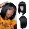 Spotlight 8 Inch Straight Bob Wig with Bangs Human Hair 180% Density Short Bob Human Hair Wigs with Bangs None Lace Front Wigs Brazilian Straight Hair Wig for Black Women Natural Black