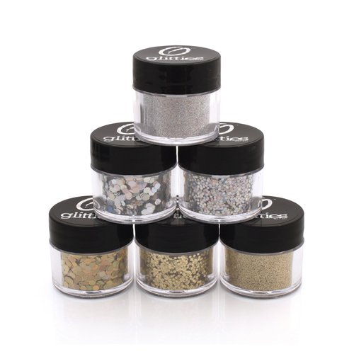 GLITTIES - (6PK) - Holographic Gold & Silver Glitter Kit - Solvent Resistant & Great for Nail Art Polish, Gels, Acrylics Supplies - Quality Glitter Made in the USA! - (60 Grams)