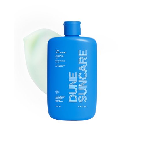DUNE SUNCARE The Bod Guard - Award-Winning Clear Invisible Gel Body Sunscreen - Broad Spectrum SPF 30 Protection, 72 Hour Hydration, 40 Mins. Water Resistant, Reef Friendly, Non-Greasy (8.4 Fl Oz)