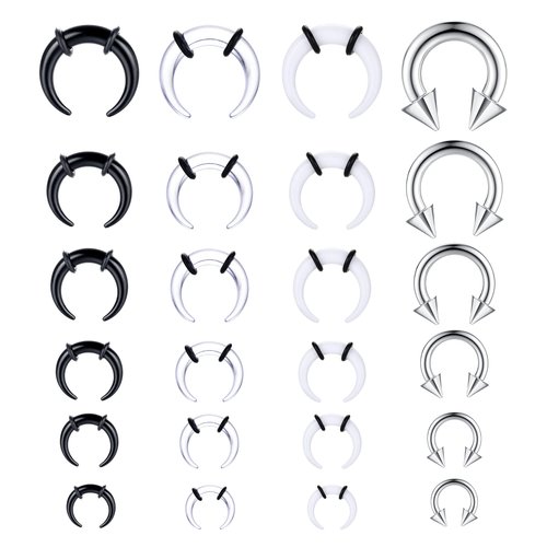 Jstyle 14G-4G Acrylic Pincher Tapers Septum Ring C Shape Stainless Steel Buffalo Stretcher Expander Black O-Rings for Stretching Pierced Nose Ear Cartilage