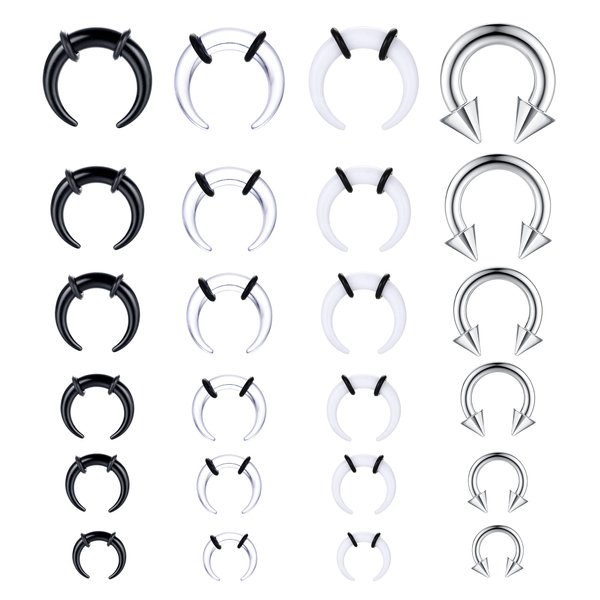 Jstyle 14G-4G Acrylic Pincher Tapers Septum Ring C Shape Stainless Steel Buffalo Stretcher Expander Black O-Rings for Stretching Pierced Nose Ear Cartilage