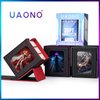 UAONO Card Deck Box with MTG Commander Display, Patented Design Card Deck Case Holds 100+ Double-Sleeved Cards, PU Leather Cards Storage Box For TCG with 2 Dividers, 1 Toploader (Black&Purple)