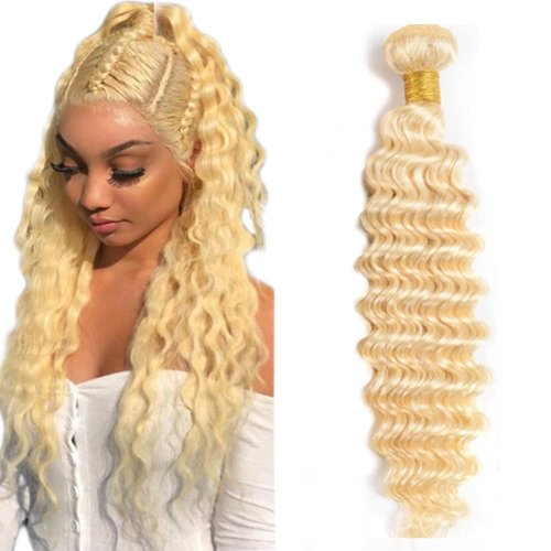 Poutpoutm Blonde Bundle 613 Deep Wave Human Hair Bundle Unprocessed Brazilian Virgin Hair Weave Bundle Double Weft Hair Extensions Honey Blonde Hair Bundle for Women 16 Inch