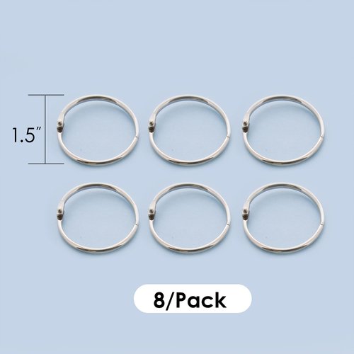 BAZIC Loose Leaf Binder Ring 1.5", Book Rings Binder Rings, Nickel Plated Steel Metal Ring for Flash Cards, Index Card, Keychain (8/Pack), 1-Pack