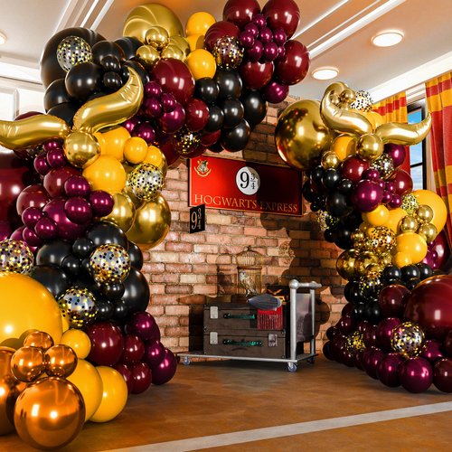 ALL-IN-1 Magical wizard Balloons Garland Arch Kit with BONUS Snitch – Magical wizard Birthday Party Decorations & Supplies for Baby Shower, Chosen One, Wizard Burgundy Black Hogwarts Balloons