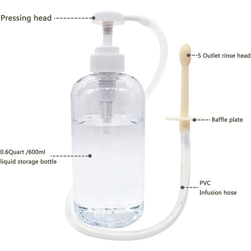 Abyclean Enema Bottle Kit for Men Anal Douche Vagina Cleaning Kit Reusable Manual Pressure Enemas for Women (600ml, 3 Nozzle)