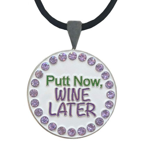 Giggle Golf Bling Golf Ball Marker With A Magnetic Pendant Necklace for Women (Putt Now, Wine Later)