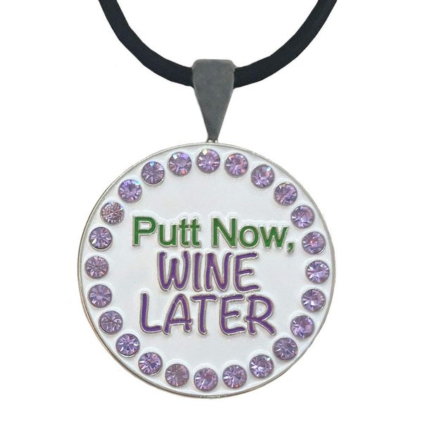Giggle Golf Bling Golf Ball Marker With A Magnetic Pendant Necklace for Women (Putt Now, Wine Later)