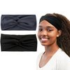 Hjiaruiky 2Pcs Turban Headbands for Women Boho Stretchy Fashion Headbands Fabric Twist Knotted Cloth Cute Thick Headband Head Wraps for Womens Girls Black (Dark Grey+Black)