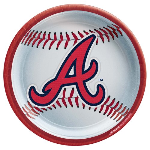 Amscan Atlanta Braves Round Disposable Paper Plates - 9" (Pack of 18) - Durable Tableware, Perfect for Game Day Celebrations & Tailgates