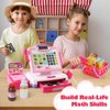 Pretend Play Calculator Cash Register Toy Gift for Kids Girls Age 3, 4, 5, 6, 7, 8+ Year Old, 57 Pcs Pink Grocery Store Playset, Incl Microphone, Credit Card, Scanner, Fake Food, Play Money for Kids