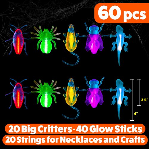 Glow Critters and Halloween Trick or Treat - Glow Sticks Party Favors - Glow in The Dark Party Supplies - 60 Count