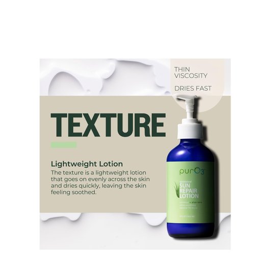 Pur O3 Sun Repair Lotion - After Sun Lotion with Aloe Vera and Ozonated Coconut Oil - After Sun Moisturizing Lotion for all Skin Types - After Sun Care Lotion - Sunburn lotion, 8 Fl Oz