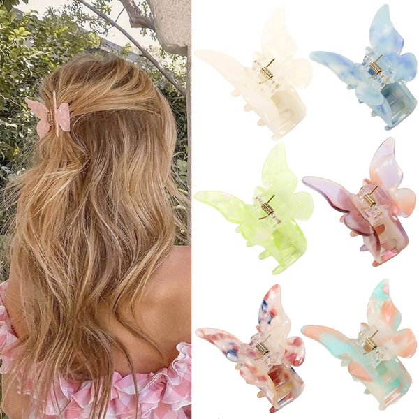 NAISIER Hair Claw Butterfly Tortoise Shell Jaw Clips 2.3 inch Beautiful Hair Accessories for Girls and Women. (Mixed color, 6 pack)