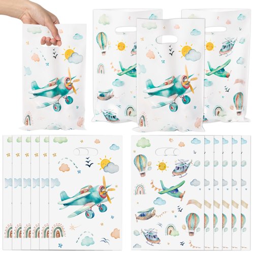 ArowlWesh Airplane Party Favor Bags - 50Pcs Plastic Snack Candy Treat Gift Bag with Handles Cute Boho Airplane Themed Party Supplies Decor for Baby Shower Kids Birthday