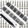LPBeads 3456 Pieces 6 Sizes Transparent Black Flat Back Round Crystal Rhinestones for Crafts Nails Art Face Makeup Clothes DIY with Pick Up Tweezers and Picking Pen