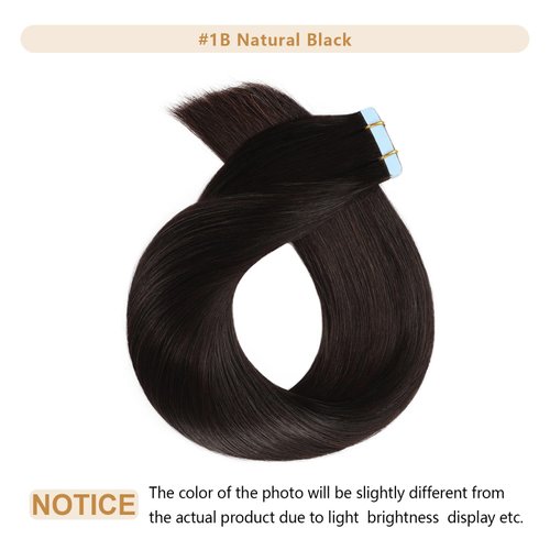 YILITE Tape in Hair Extensions 20 inches 20pcs 50g Silky Straight Seamless Skin Weft Tape in Human Hair Extensions Off Black Tape in Extensions Real Human Hair