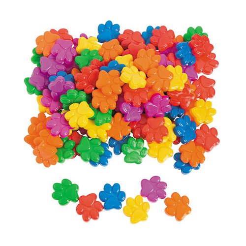 Fun Express Assorted Bright Colors Paw Print Plastic Counters - Classroom Bulletin Board School Wall Decorations Party Supplies - 125 Pieces